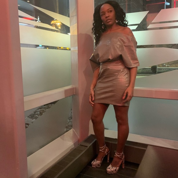 ASOS DESIGN croc pu fallen shoulder mini dress - Picture 3 of 5